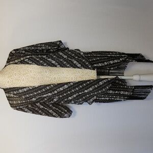 LulaRoe Women's Black White Chiffon Floral Print Waterfall Open Front Kimono S